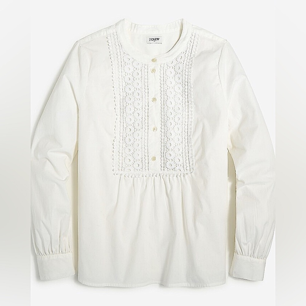 J.‎ Crew White Pullover Top with Embroidered Lace Bib M